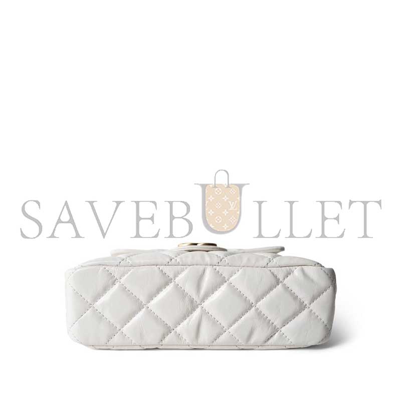 CHANEL MASTER WHITE SHINY CRUMPLED CALFSKIN HOBO BAG SMALL AGED GOLD HARDWARE AS4323 (19*17*6cm)